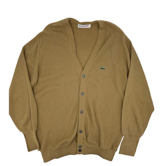 Izod x Lacoste Mens Vintage 60s Knit Logo Grandpa Sweater Cardigan Size Large - Picture 1 of 16